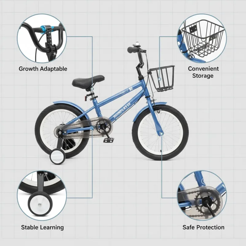 دراجات الأطفال للأولاد والبنات من سن 3 إلى 10 سنوات باللون الأزرق، مناسبة لـ 16-20 بوصة، خفيفة الوزن وآمنة. #5