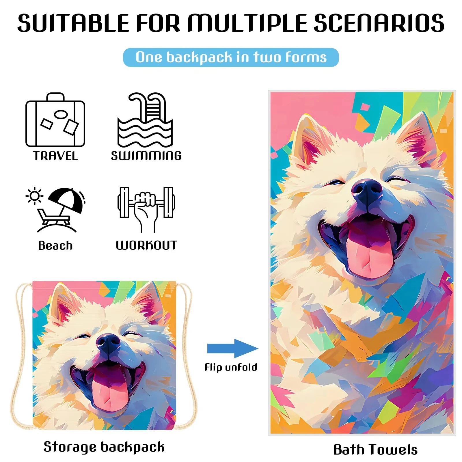 Multi-functional 2-in-1 Beach Towel Backpack - Convertible Storage Bag, Essential for Swimming, Picnics, and Vacations