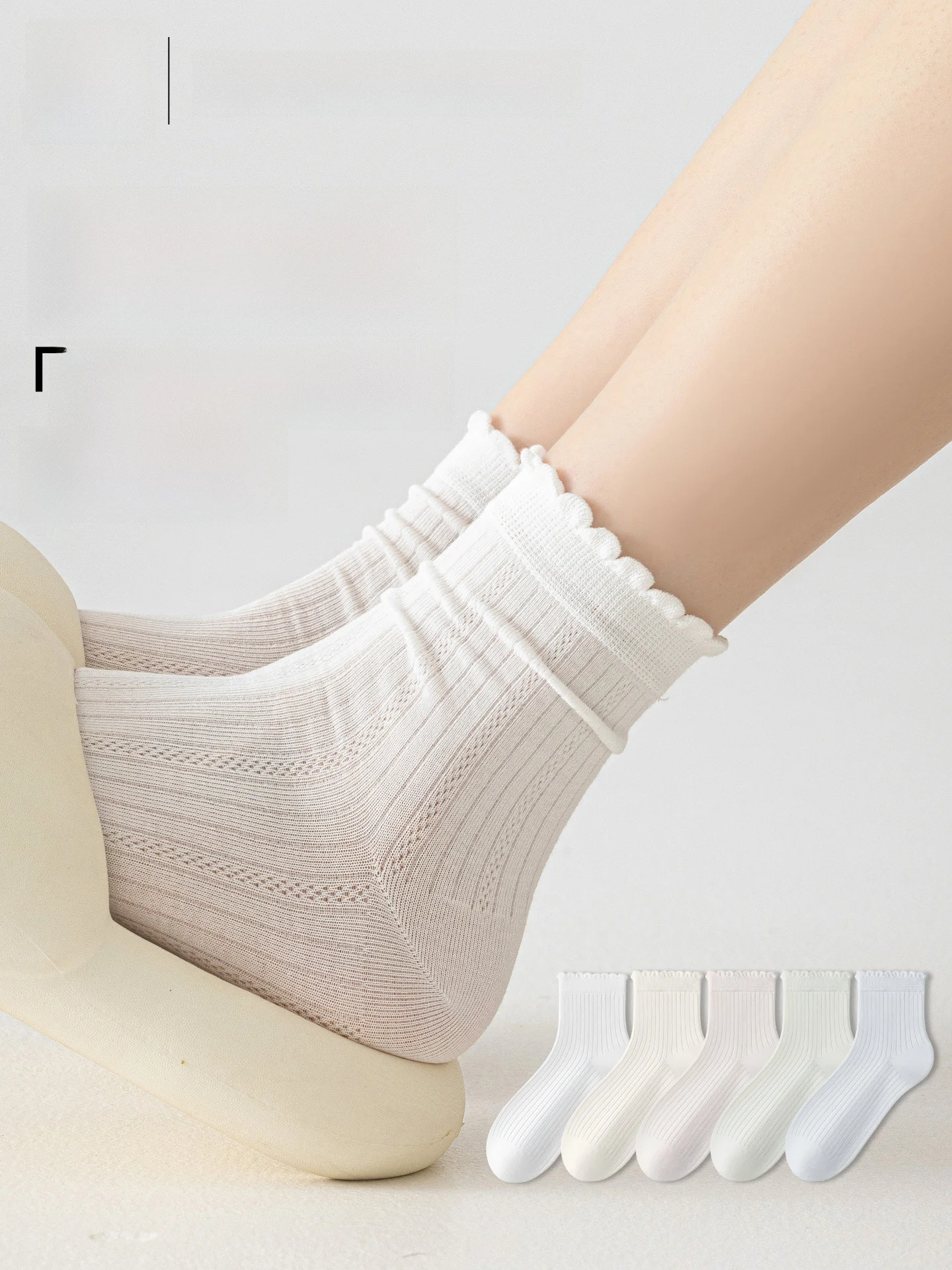 Edged Lace Socks Women's Summer Thin Mesh Breathable White Moon Ballet Style  Silk Mid-Calf Socks