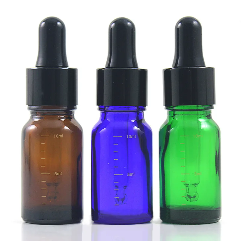 

10ml Dropper Bottles with Scale Reagent Drop Amber Blue Green Glass Aromatherapy Liquid Pipette Bottle Refillable