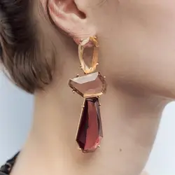 2026 New Fashion Irregular Coffee Resin Long Dangle Earrings Women Indian Ethnic Vintage Statement Metal Big Earrings Jewelry