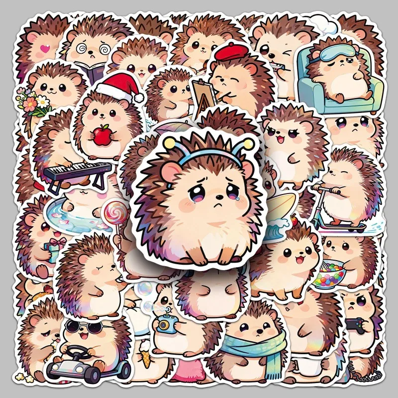 50Pcs Cartoon Hedgehog Cute Soft Adorable Animal Fun Pattern Stickers for Machine Desktop Water Cup Decoration