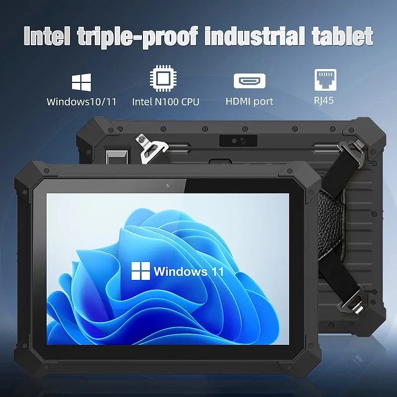 Tableta Industrial de 10.1 Pulgadas con Windows 11 Pro, Procesador Intel N100 de 3.4 GHz, HD-MI, RJ45, Wifi, Escáner de Código de Barras 2D, Tableta Robusta con Windows