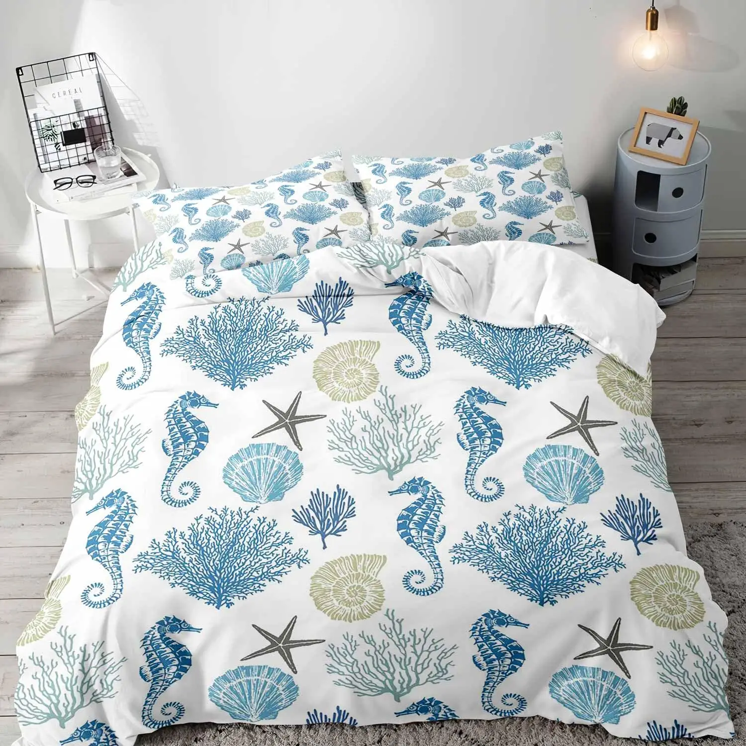

Seahorse Duvet Cover Twin King Ocean Animal Bedding Set Underwater World Marine Life Comforter Cover Sea Creature Quilt Cover