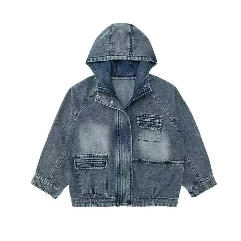Children Denim Jacket With Hood for Boys Autumn Casual Clothes 5-14 Years Old Girl  Korean Soft Jeans  Coat Clothing Outfit