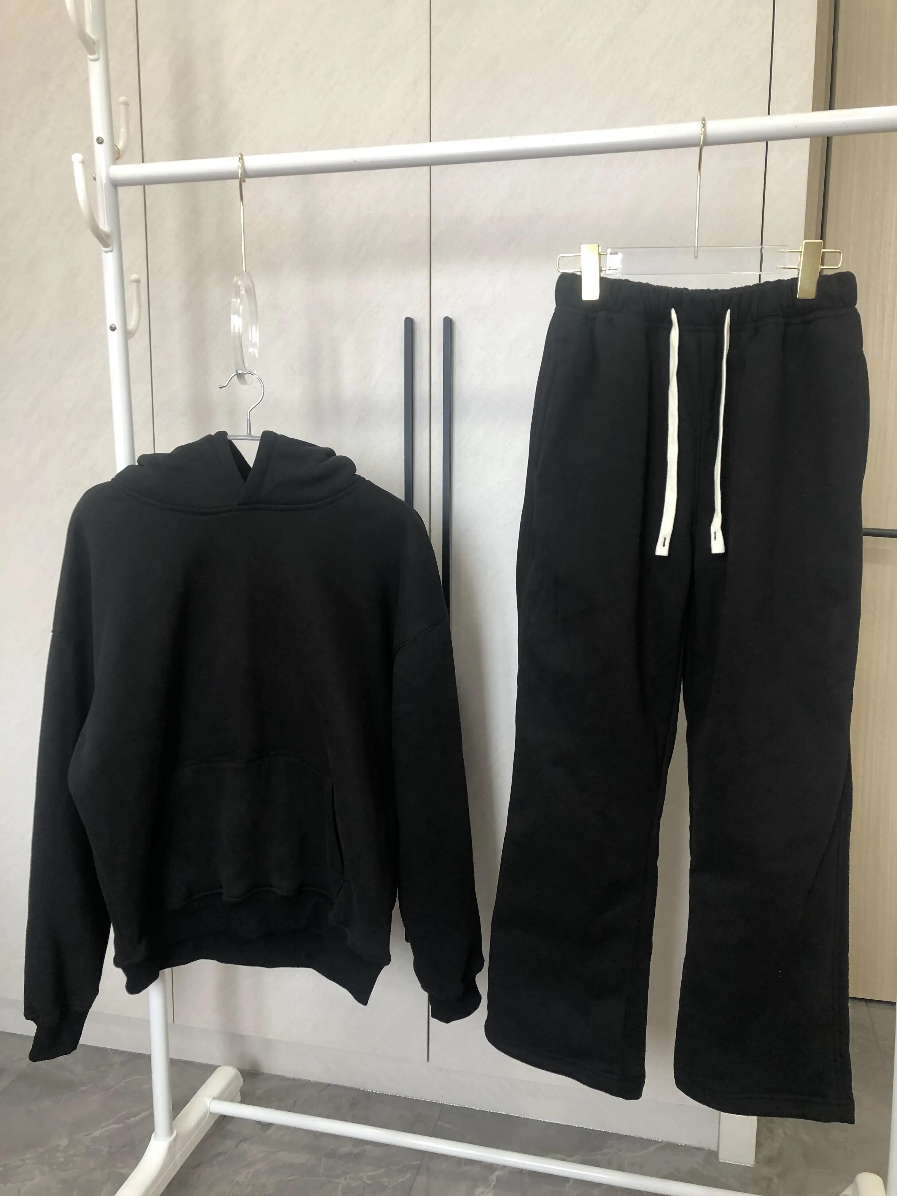 Hoodie with Straight Pant Set Thick Tracksuit Autumn Winter Fleece Casual Outfit for Men and Women Pant 2 Piece Set Sporty Suit