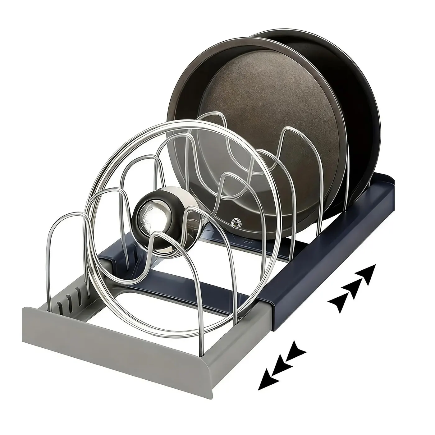 7-Grid Retractable Pan Lid Space Saving Kitchen Cabinet Organizer Cookware Pan Lid Storage Holder Multifunction Drainage Shelf