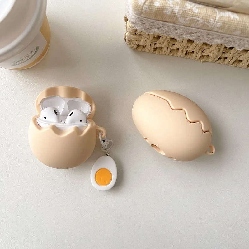 Funny Simulation Cute Egg Headphone Case For Airpods 4 3 2 1 Anti drop Silicone Soft Shell With Pendant For Airpod Pro2 Cases