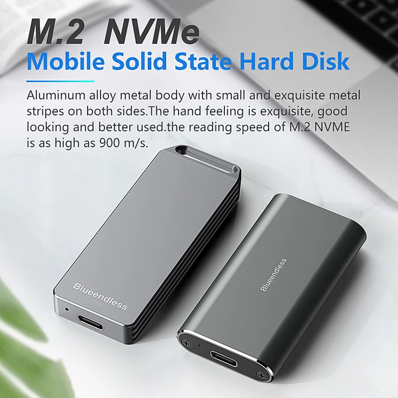 

Blueendless Mini M.2 NVME Mobile Solid State Hard disk 2242 Portable All Aluminum TYPE-C Computer External Mobile Hard DriveBox