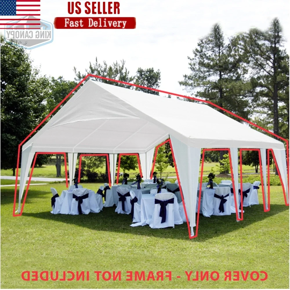 

Waterproof Carport Cover 20ft x 20ft UV Resistant Temporary Shelter Easy Setup Event Party Storage Solutions