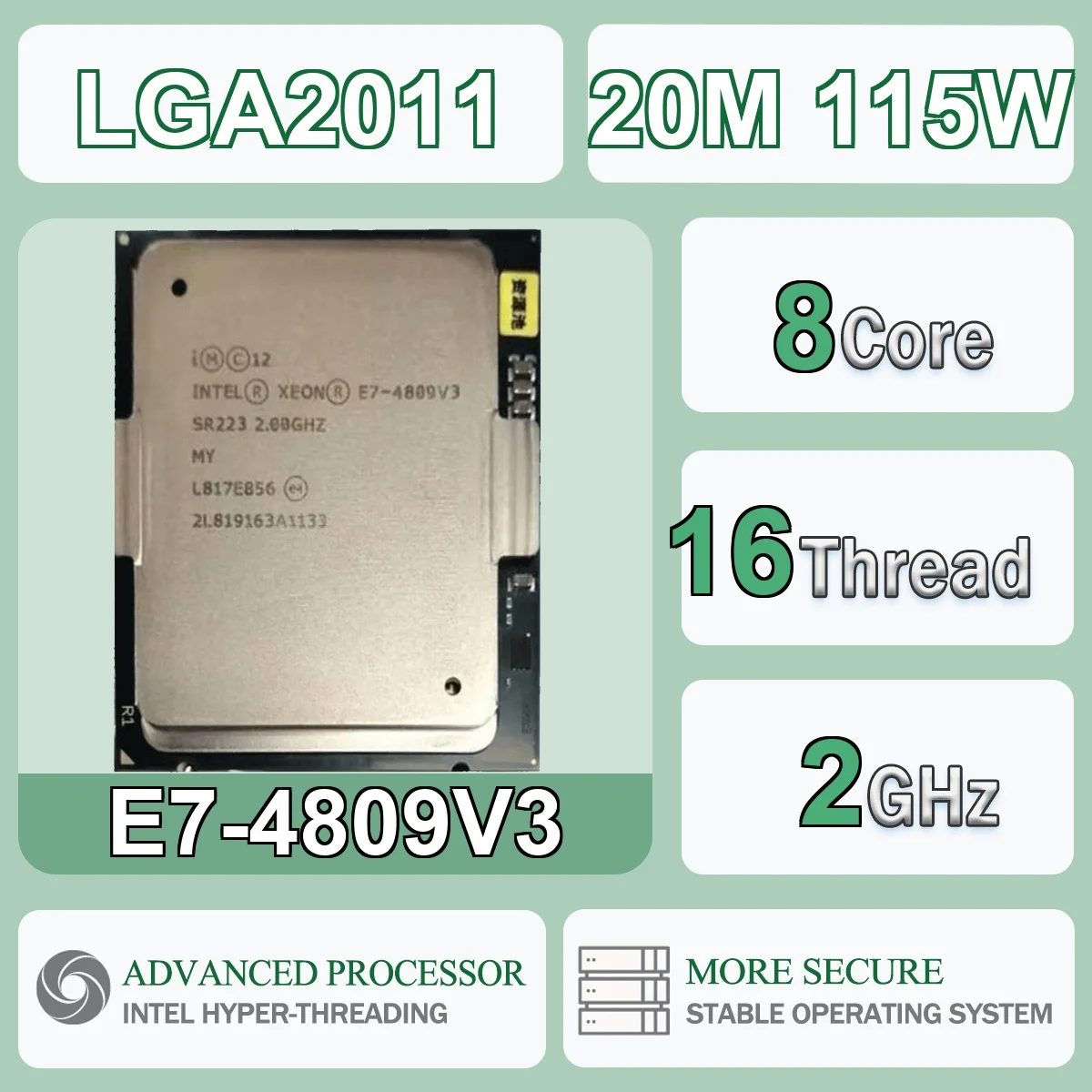 Intel Xeon E7-4809V3 8 Núcleos 16 Threads 2.0GHz 115W 20MB Cache 22nm LGA 2011 SR22J DDR4-1333/1600/1866 DDR3-1066/1333/1600 MHz