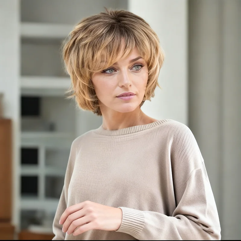 

Градиентный золотистый женский парик-боб 8 дюймов, короткие волосы золотисто-коричневого цвета, модный женский парик из синтетического волокна