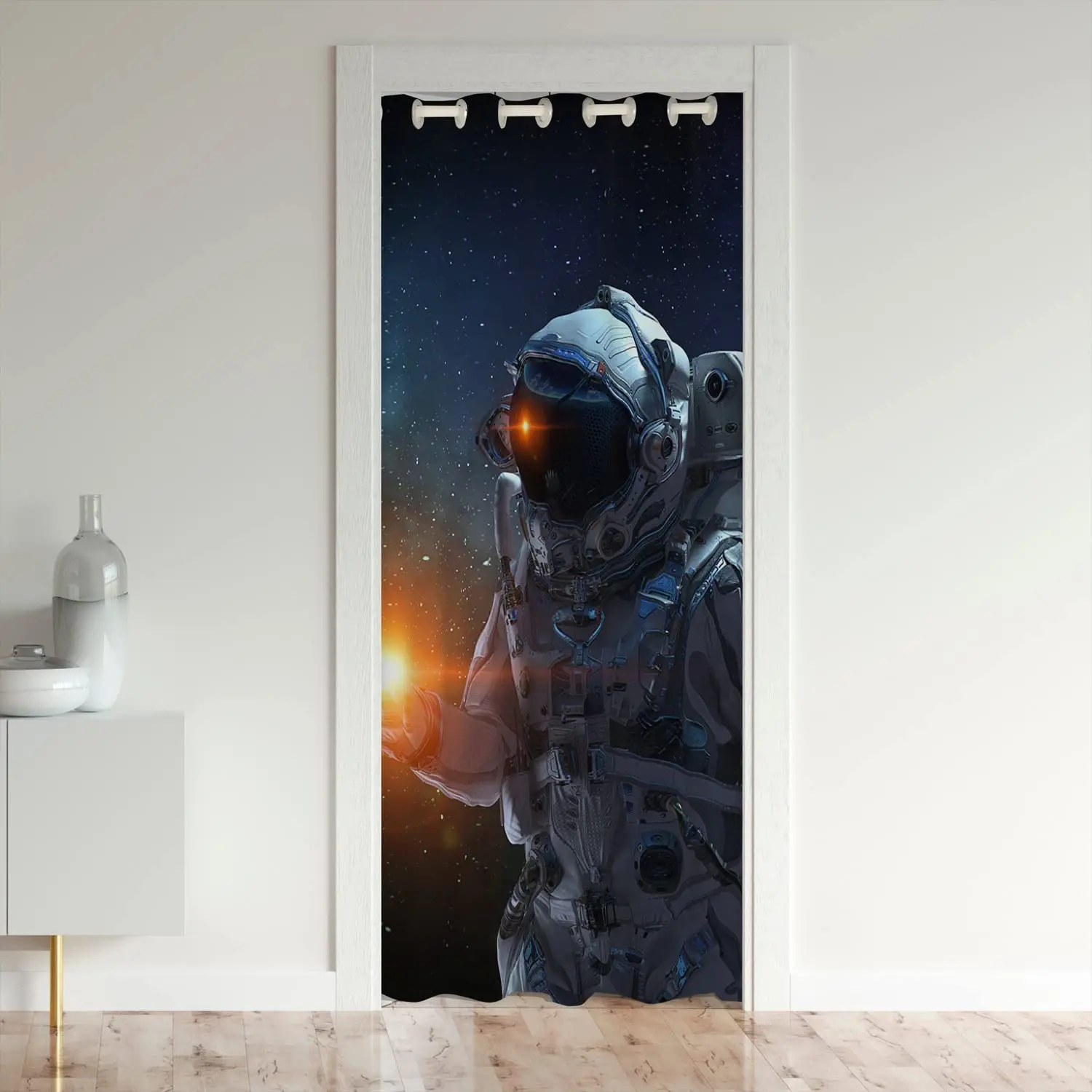 Galaxy Solar System Astronaut Print Door Curtains Closet Curtain for Boys Bedroom Space Room Sunscreen Window Treatments Decor