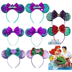 Mickey mouse pequena sereia hairband menina flet acessórios de cabelo ariel bandana crianças sebastian pérolas concha orelhas headwear