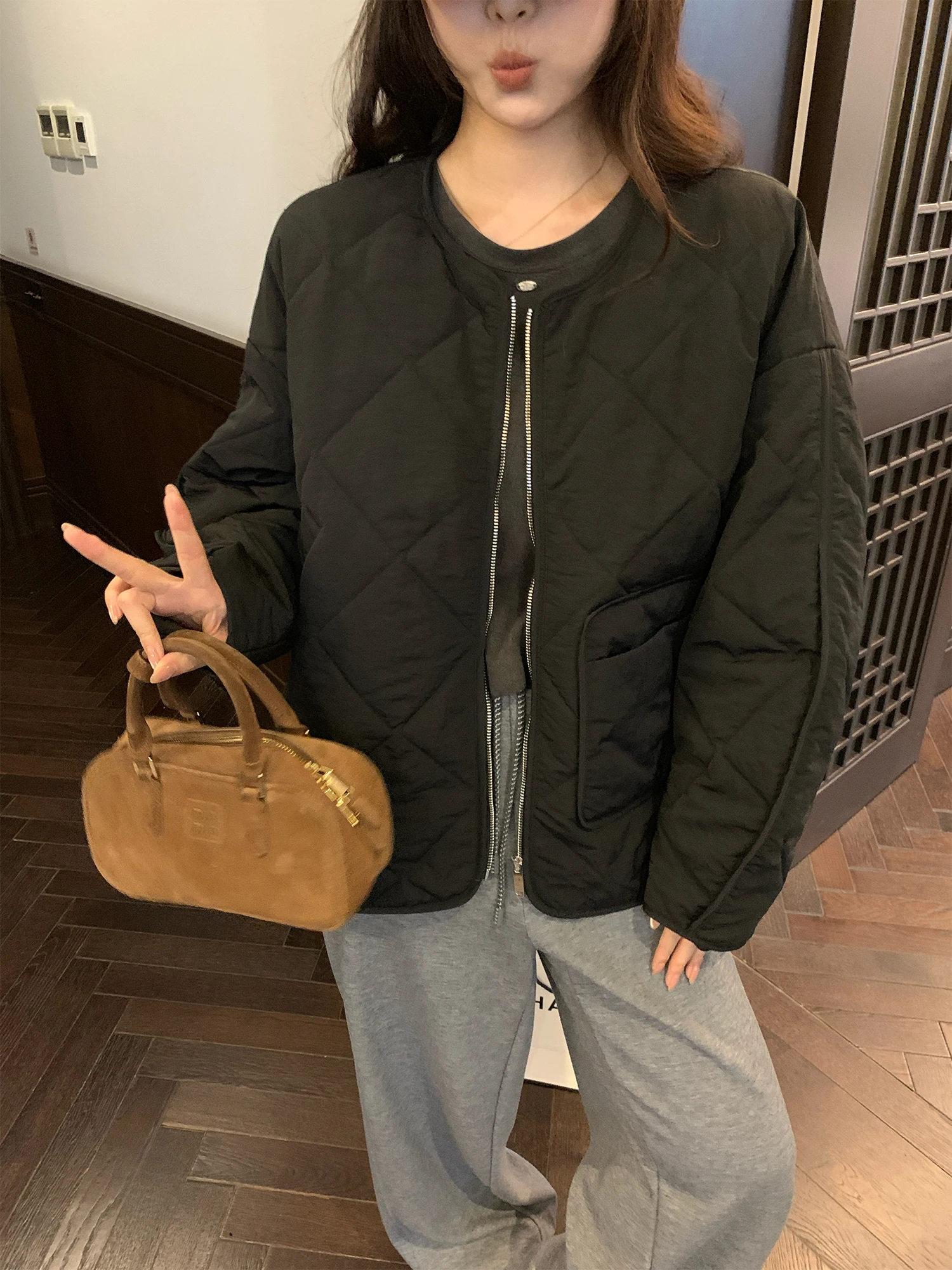 

Женская модная зимняя утепленная куртка NAZ большого размера с наполнителем из хлопковых гранул, в полоску, с круглым вырезом, для повседневной носки