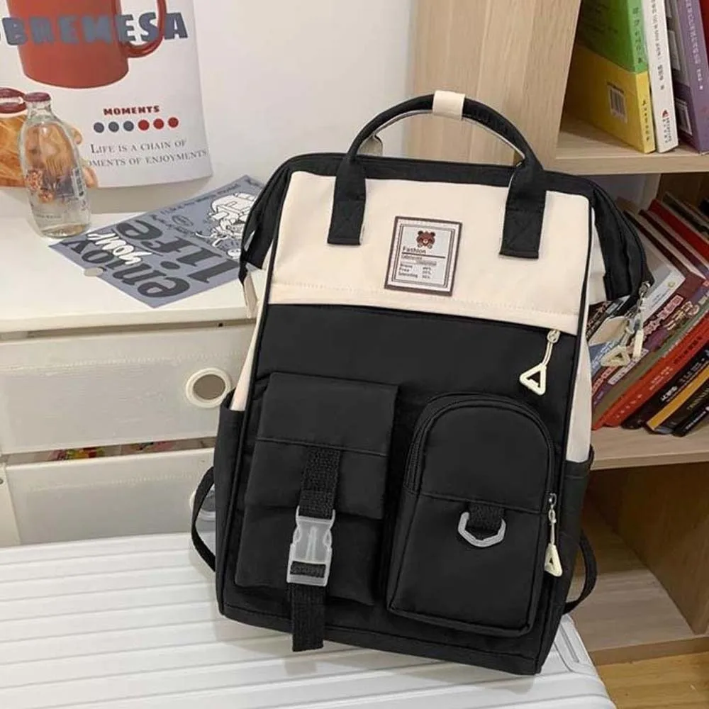 حقيبة ظهر ذات سعة كبيرة قابلة للتعديل ومضادة لرذاذ الماء على الطراز الكوري حقيبة نهارية كاجوال من النايلون بألوان متباينة حقيبة مدرسية ناعمة للنساء #3