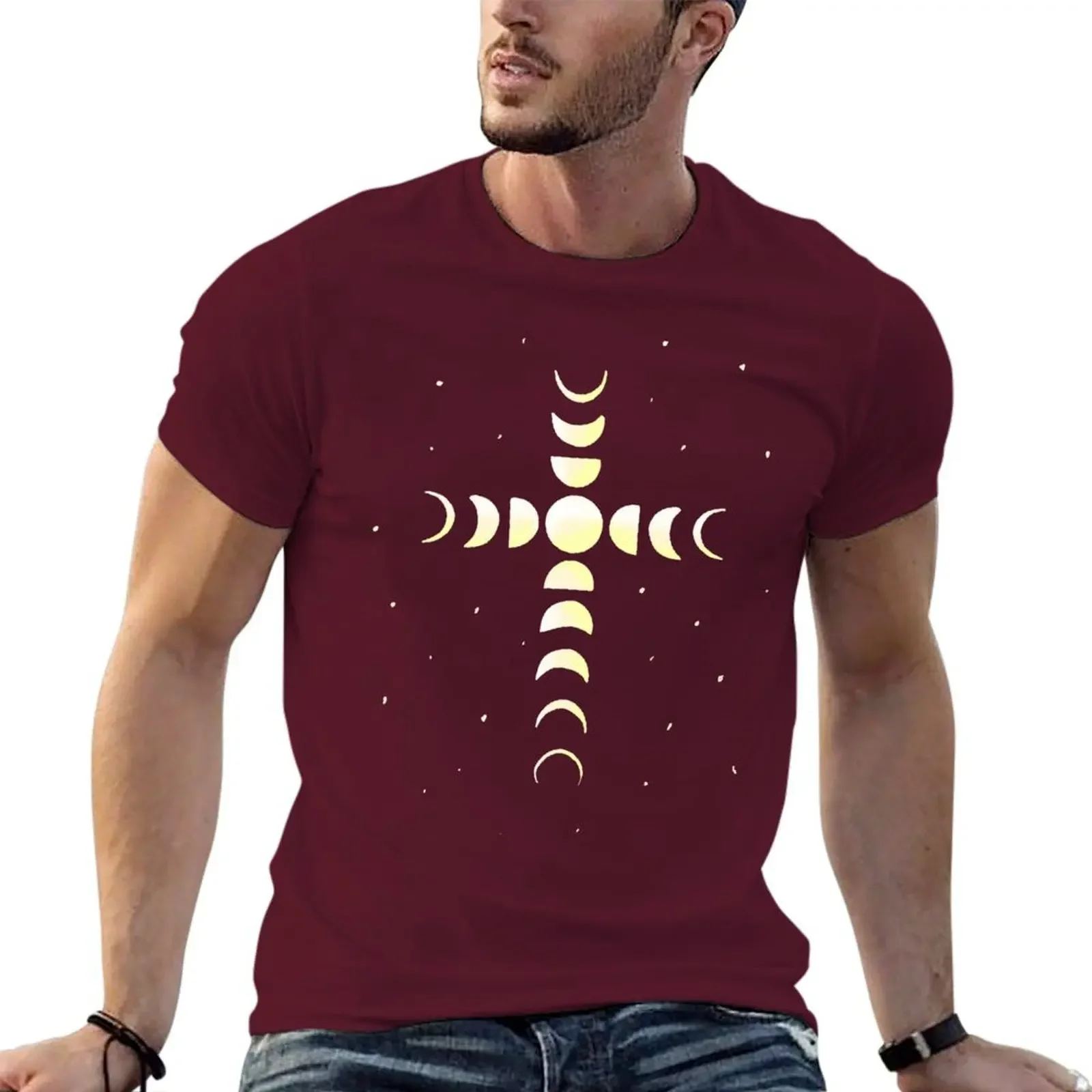 2024 summer new men t shirt moon phases cross T-shirt anime clothes blanks customizeds short sleeves pure cotton tops streetwear