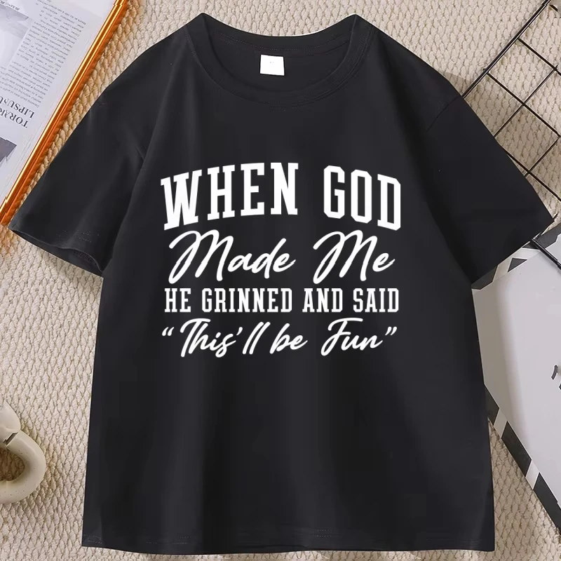 When God Made Me He Grinned T Shirt Funny Faith Christian Tshirt Jesus Short Sleeve Round Neck Graphic T Shirts Men Women Tee