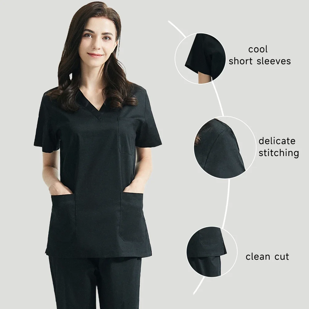 Ladies Workwear Classic V-neck Scrub Top High Quality Laboratory Workwear Beauty Salon Scrub Top and Pants can be customized