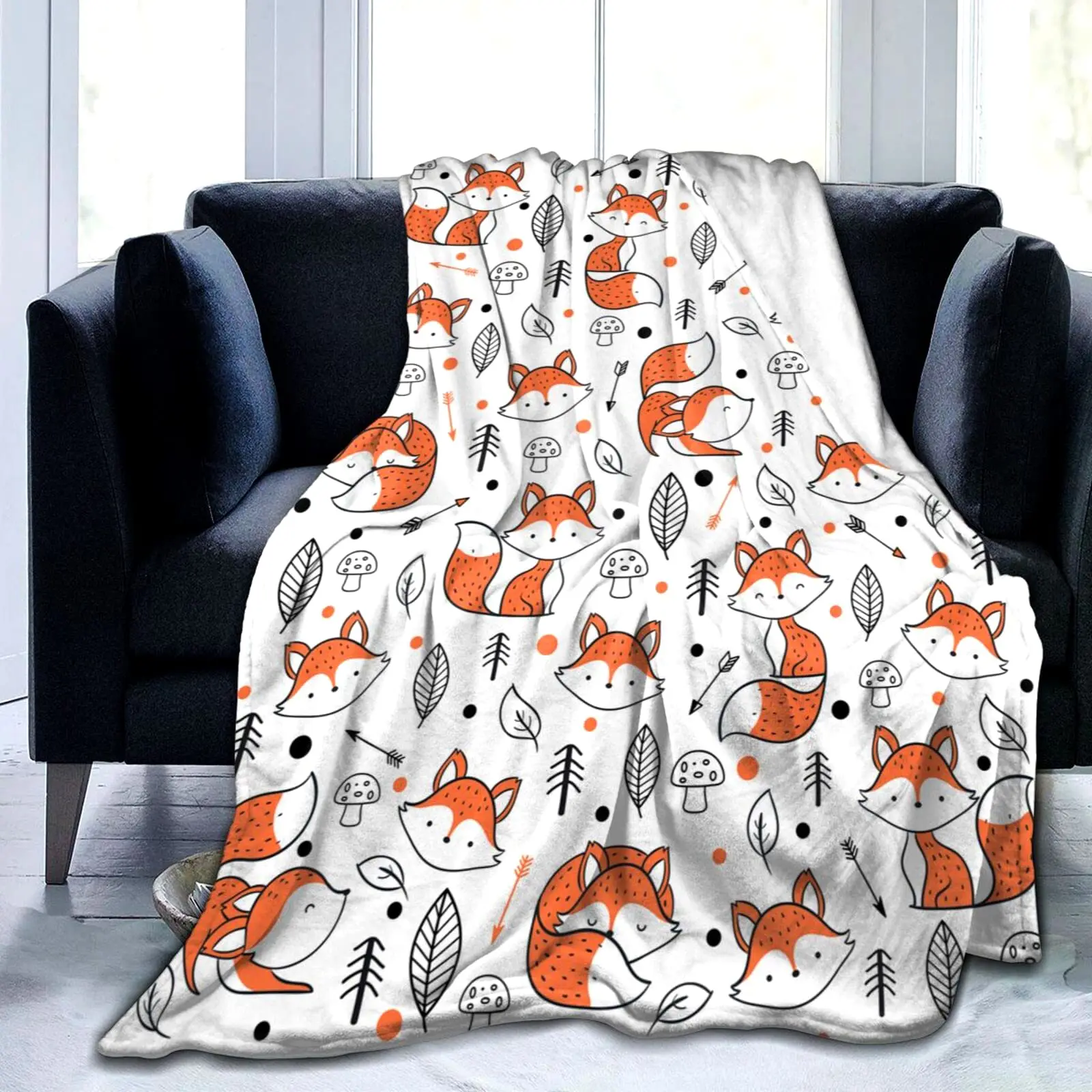 Fox Print Soft Blanket Animal Pattern Fuzzy Throw Warm Lightweight Flannel Blanket for Bed Couch Travel Home Living Room Decor
