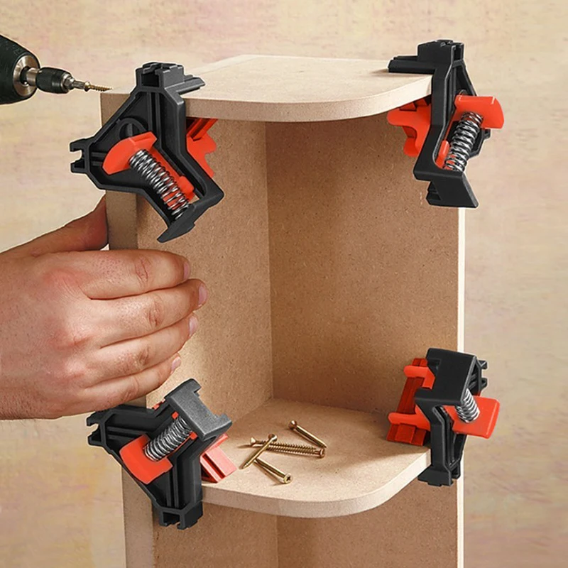 4pcs Angle Clamp 90 Degree Spring Loaded Corner Clamp for Woodworking Precision Joinery Cabinet Making DIY Tool