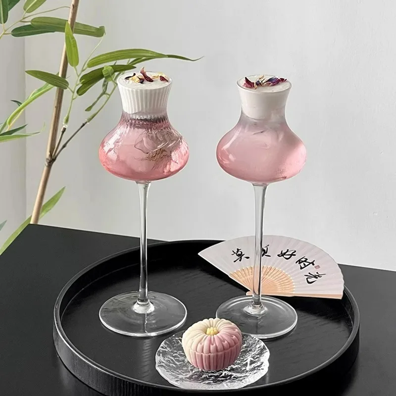 Retro Slim Waist Goblet Glass Cup Creative Cocktail Glasses Cups Vertical Goblets Professional Tasting Glass Cups Kitchen Tool