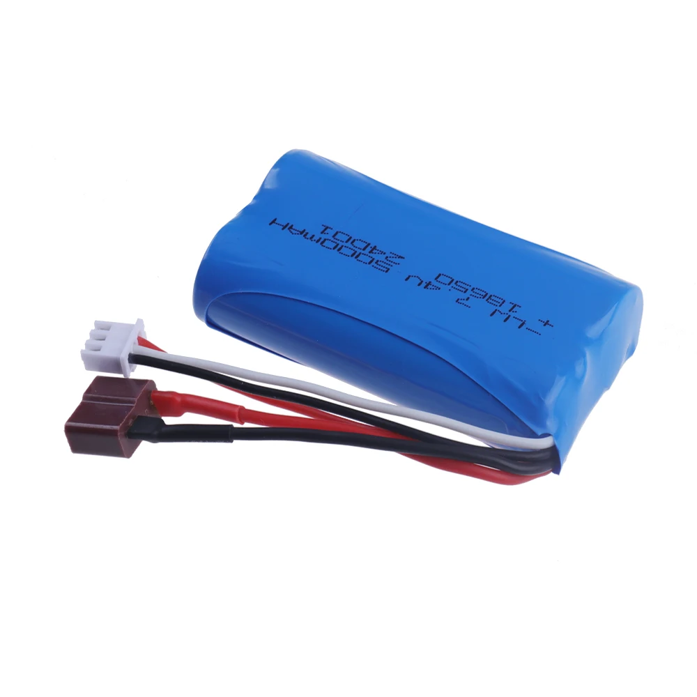 Upgrade 7.4 V 18650 5000 MAH Batterij voor Wltoys 10428/12428/12423/Q46 RC Auto Onderdelen met lader 7.4 V T plug voor Power auto