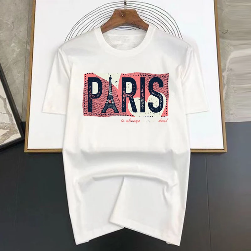 Luxury Paris Print T-shirts Summer Men's Tshirt O-Neck Short Sleeve 100% Cotton Street Fashion Casual Top Women's Y2K