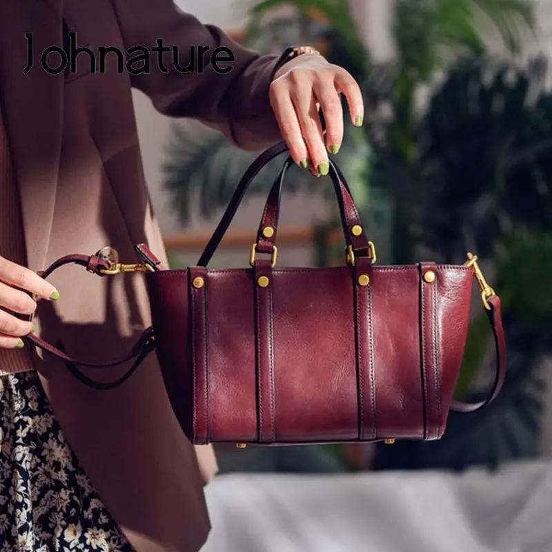 

Johnature Luxury Retro Women Handbag 2024 New High-quality Genuine Leather Commuting Bag Natural Soft Real Cowhide Shoulder Bags