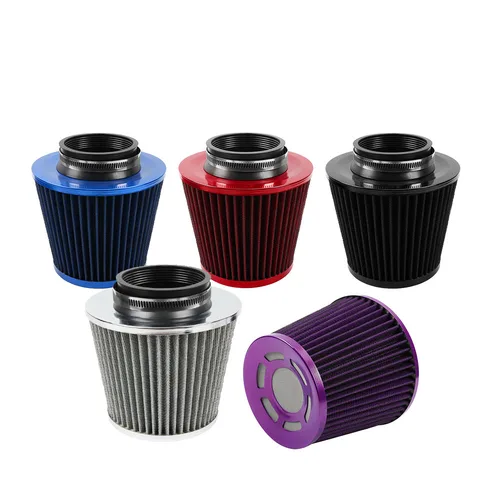 Imagen 2 del producto Nuevo filtro de aire frío de flujo de alta potencia deportivo de acero inoxidable de hierro de 76MM Kit de inducción de filtro de entrada de aire de cono de coche Universal OFI073
