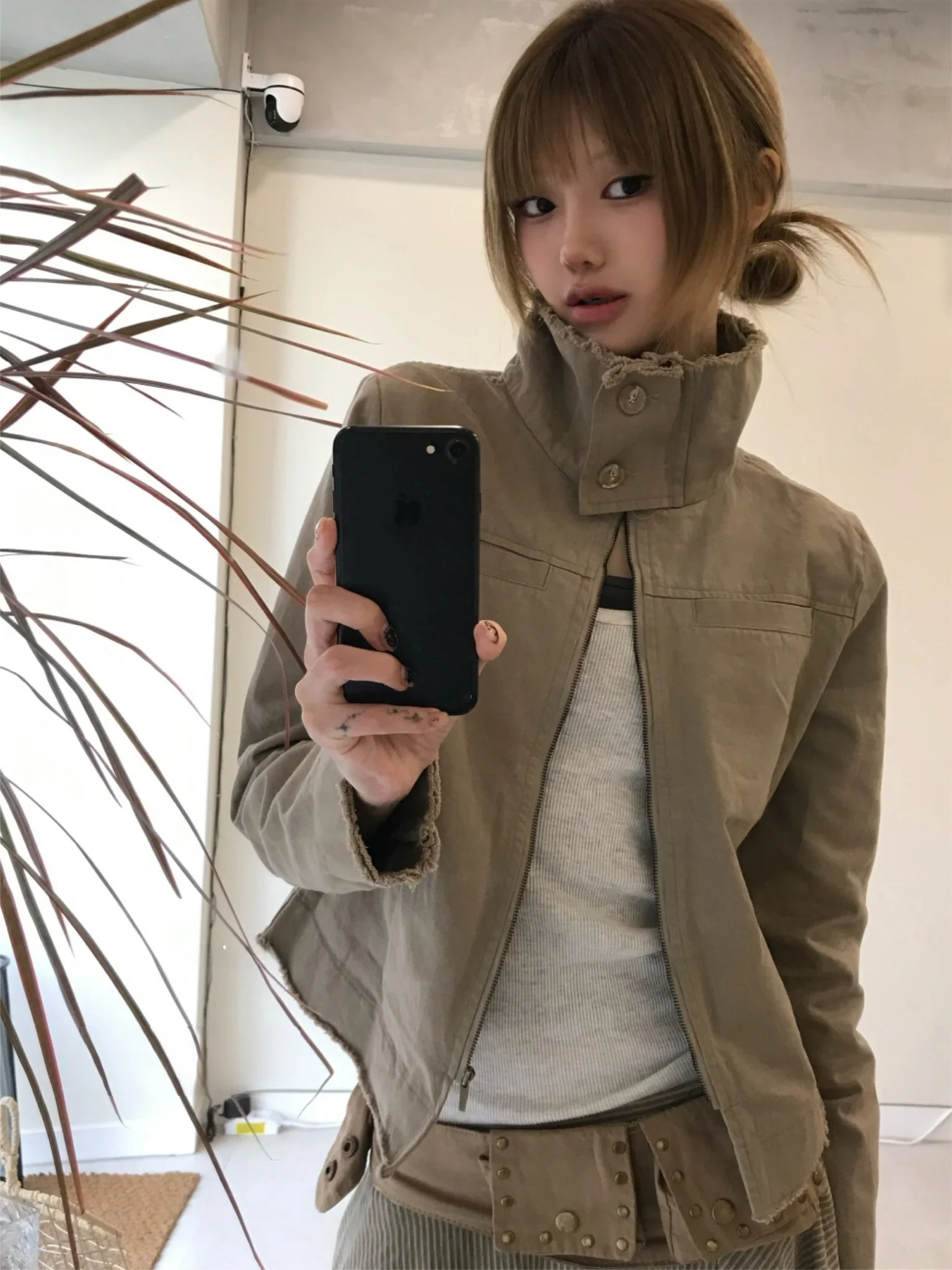 Unique SEI Minimalist Stand Collar Jacket Women's Autumn Winter New Style Y2K Harajuku Feeling Handsome Frayed  Coat