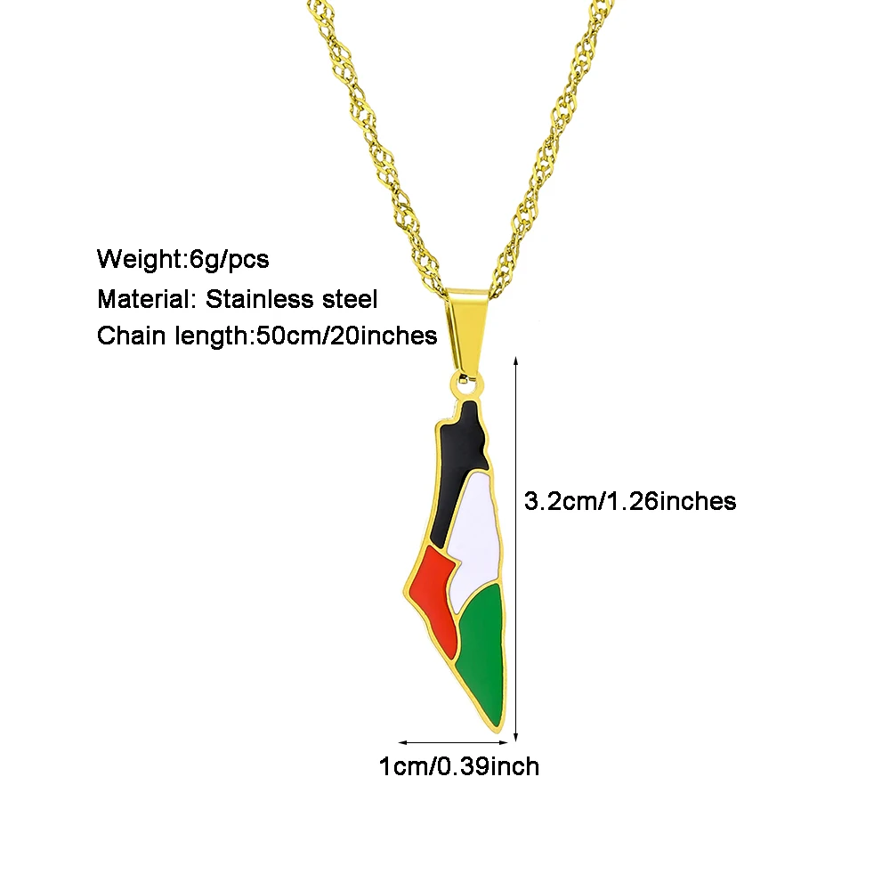 Fashion State of Palestine Map Flag Pendant Necklace Stainless Steel Men Women Country Map Ethnic Jewelry Gift view 6