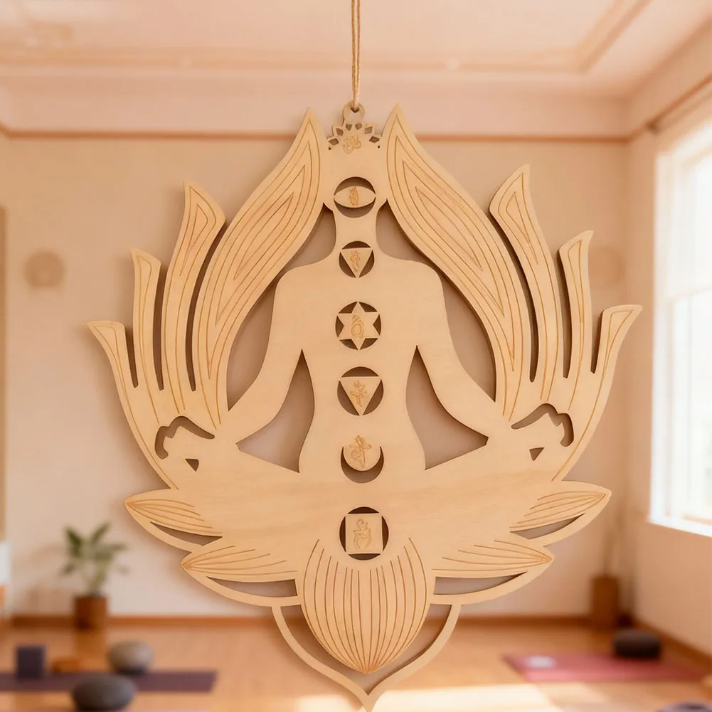 Buddhism Sacred Geometry Hanging Wood Lotus Mandala Wall Art Spiritual Yoga Meditation Chakras Grid Decor Board Coaster Ornament