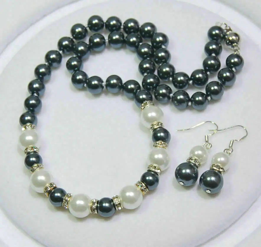 

Long 18" 8-10mm Gray South Sea Shell Pearl Round Beads Necklace