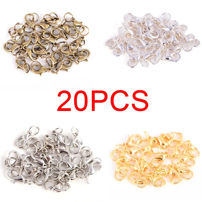 20Pcs Boho Style Lobster Beads Crimp End Spring Necklace Snap Chains Connector Set Claw Clasps Jump Rings Split Ring Making Hook