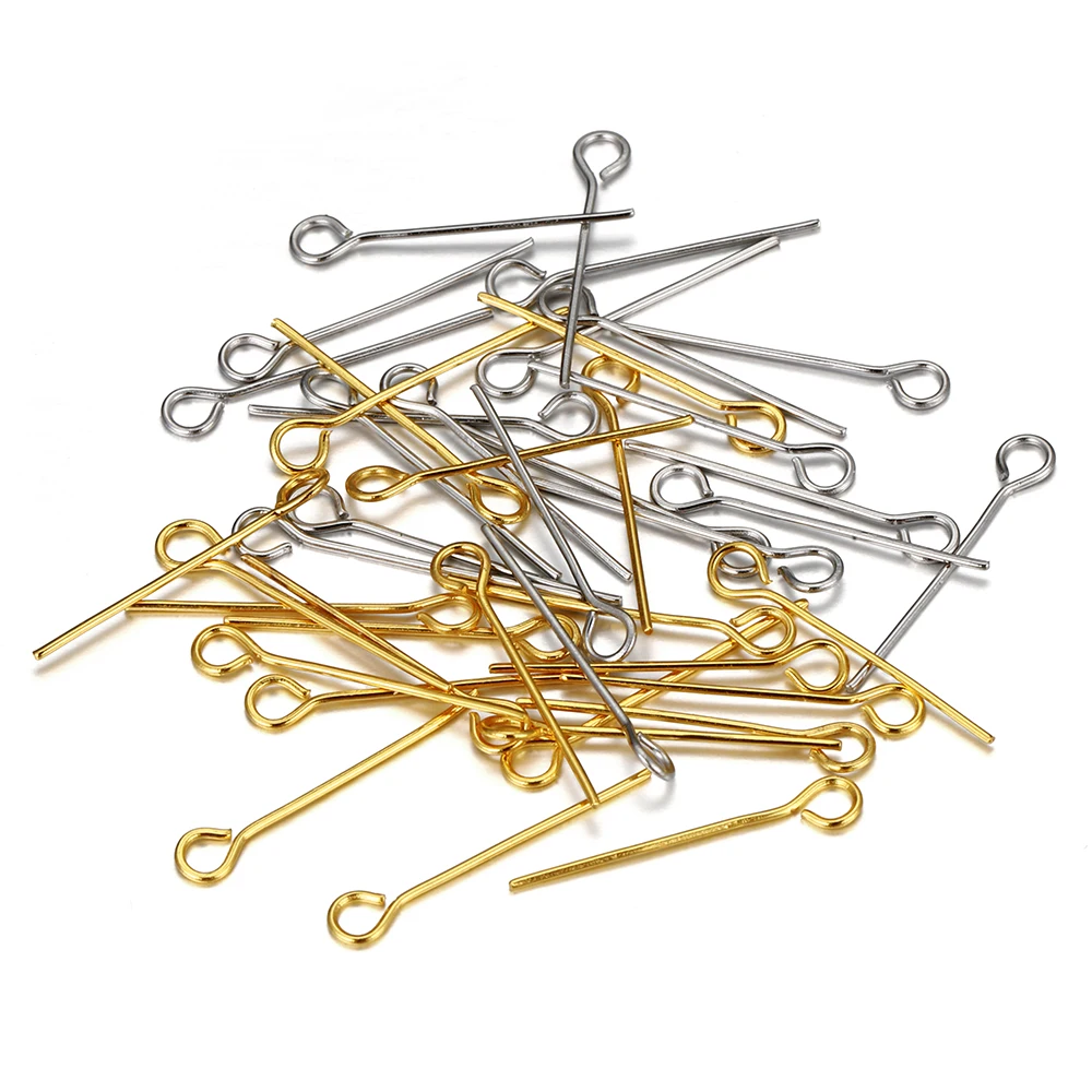100 sztuk ze stali nierdzewnej 15-50mm otwór płaska główka szpilki złoty otwór szpilki do koralików bransoletka kolczyki naszyjnik DIY tworzenia biżuterii — zdjęcie 7