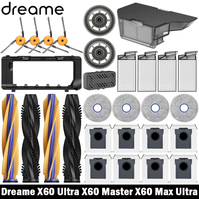 Acessórios para Aspiradores Robôs Dreame X60 Ultra/X60 Master/X60 Max Ultra: Saco de Poeira, Escova Principal, Escova Lateral, Filtro Hepa, Panos de Limpeza