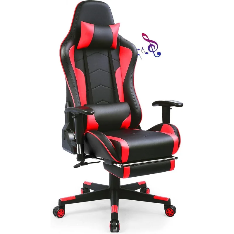 Silla de videojuegos Bluetooth Música Silla de escritorio de oficina ergonómica resistente para computadora Rojo
