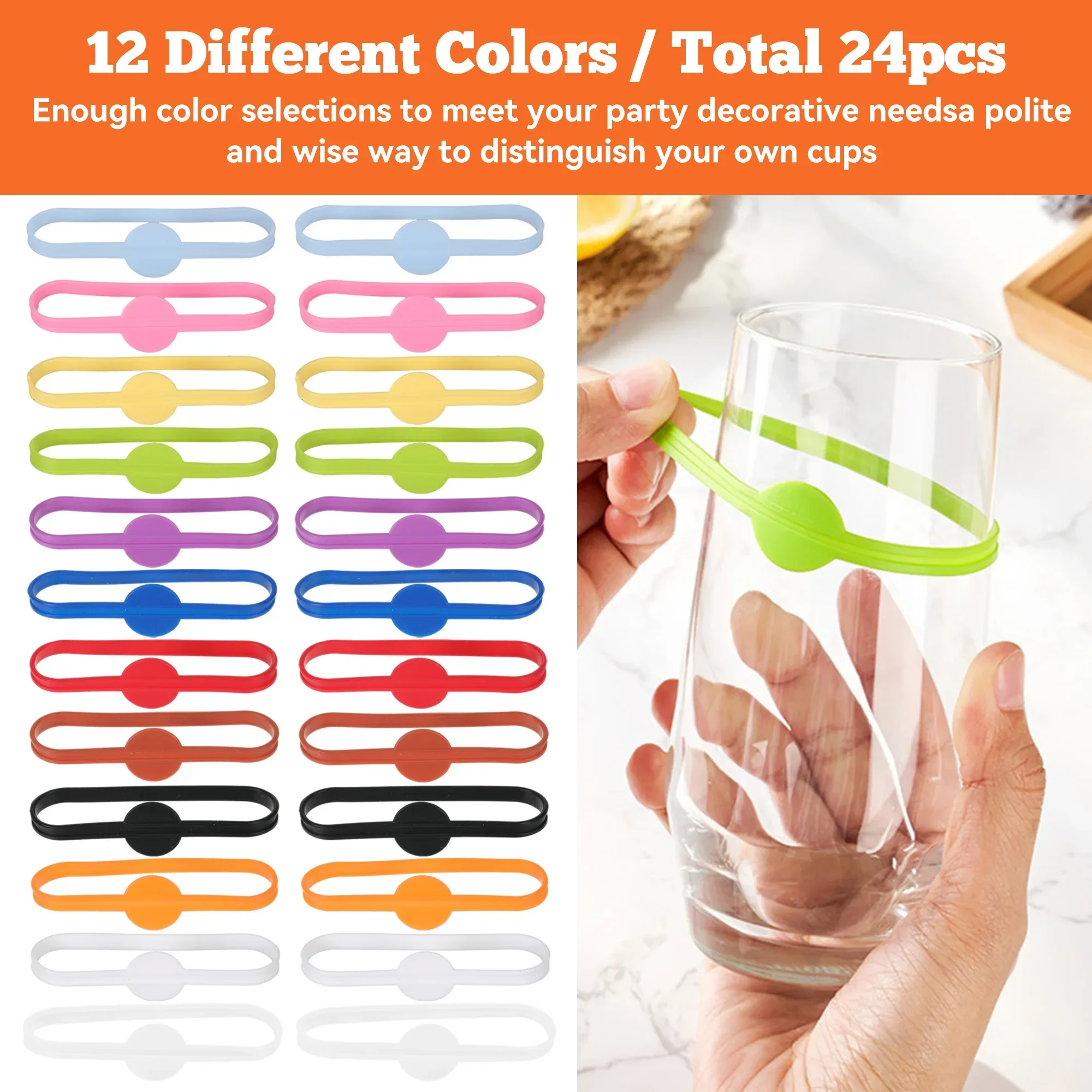 24pcs Wine Labels Glasses Drinking Marker Set Food Grade Silicone Mark Silicone Glass Markers for Bar Parties Silicone Rings