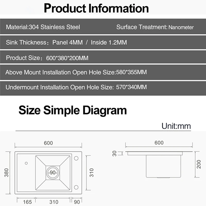 ASRAS Nanometer Cup Rinser Sink 304 Stainless Steel 4mm Thickness Kitchen Sink High Pressure Cup Washer Bar Counter kitchen Sink