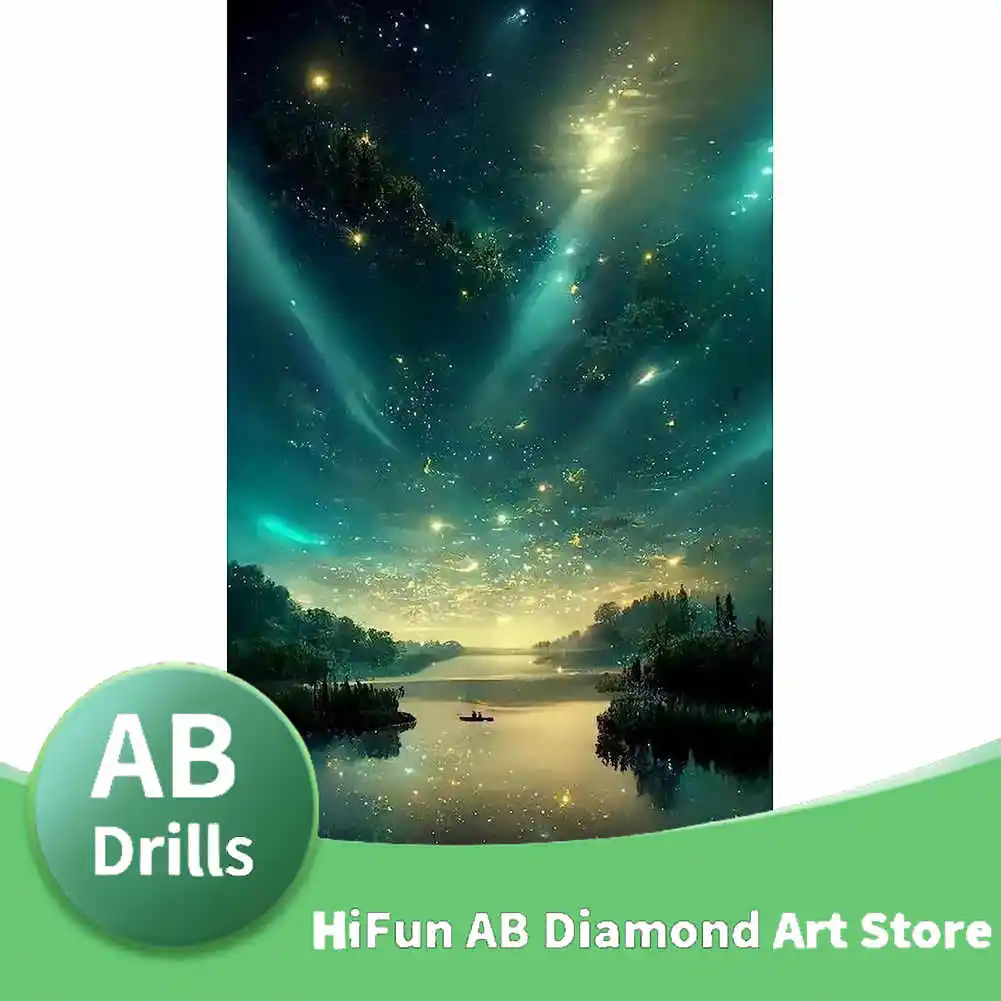 AB Drills Diamond Painting Beautiful Starry Night View Full Square Embroidery Mosaic Picture of Rhinestone Cross Stitch Decor