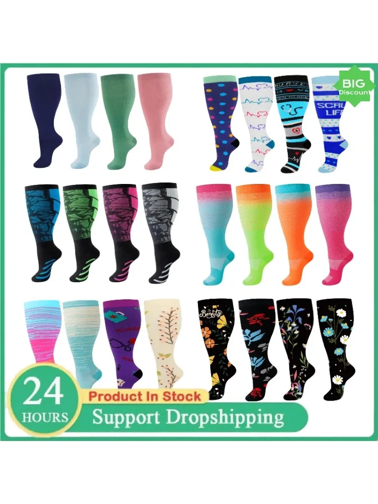 2XL-4XL Kompressionssocken in Übergröße für Damen und Herren, 20–30 mmHg, breite Wade, extra große kniehohe Flugsocken zur Unterstützung der Durchblutung