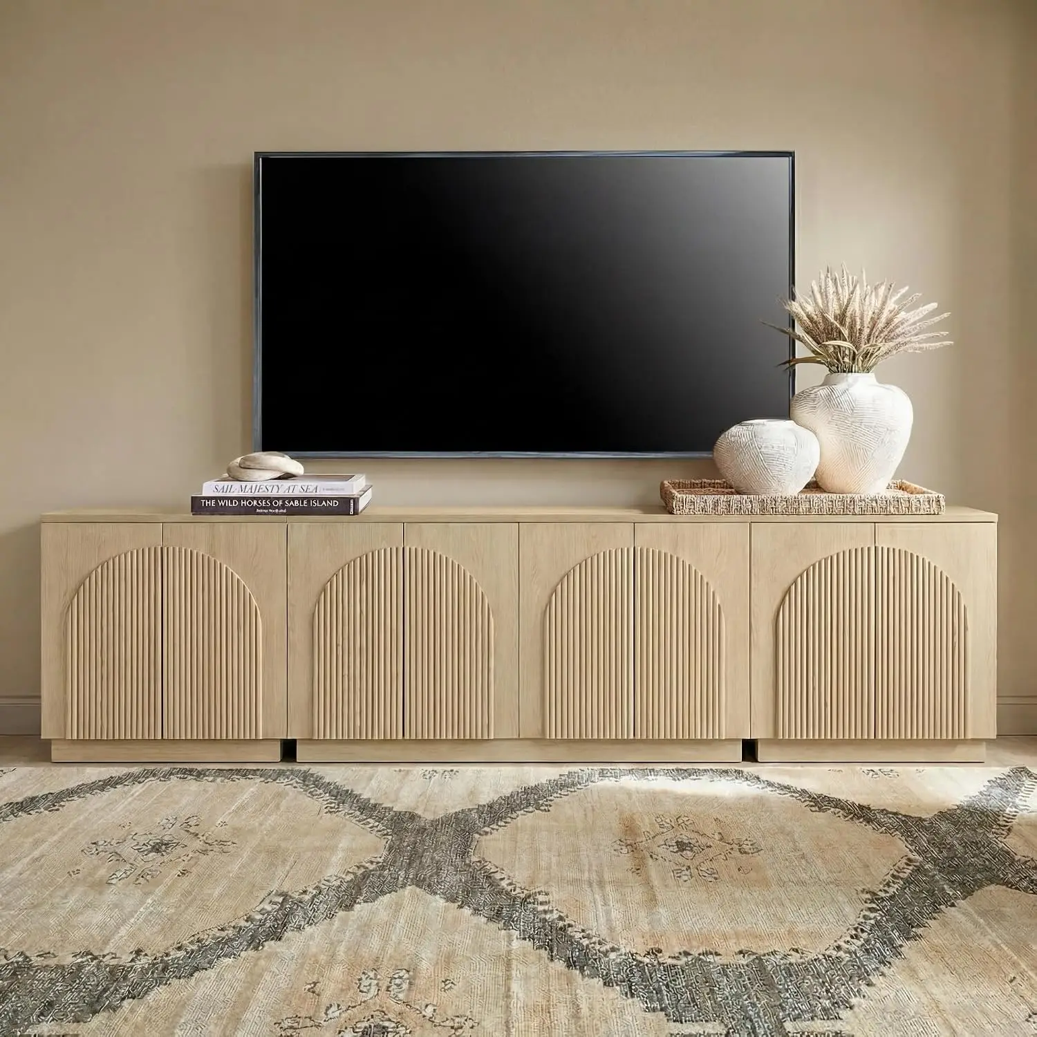 Modular Fluted TV Stand Arched Reeded Door Living Room Storage, Customized