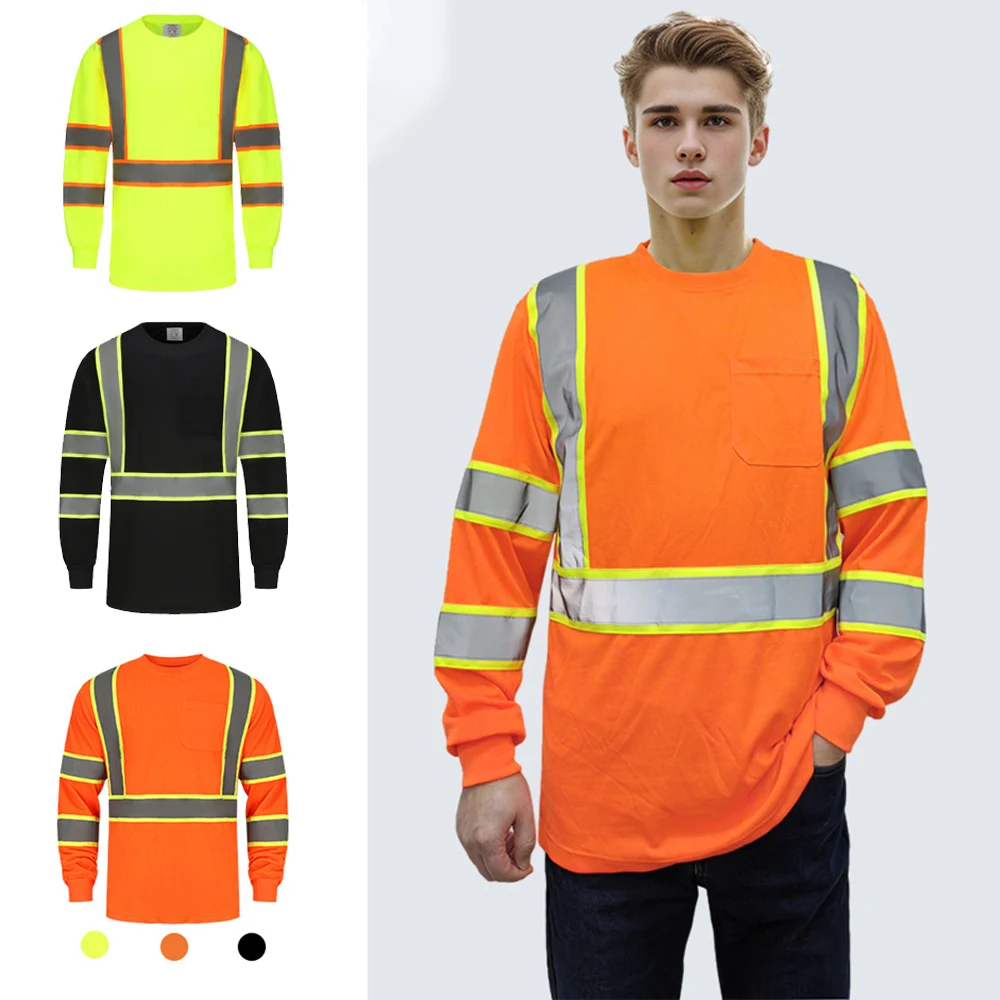 Sommer Langarm Sicherheits T-shirts Outdoor Bau Rundhals Atmungsaktive Sonnenschutz Reflektierende Männer Arbeitskleidung