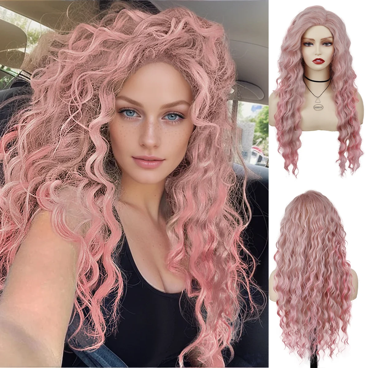 

GNIMEGIL синтетический черный женский Ombre розовый цвет длинный волнистый парик волна воды прическа повседневный косплей Хэллоуин платье вечерние