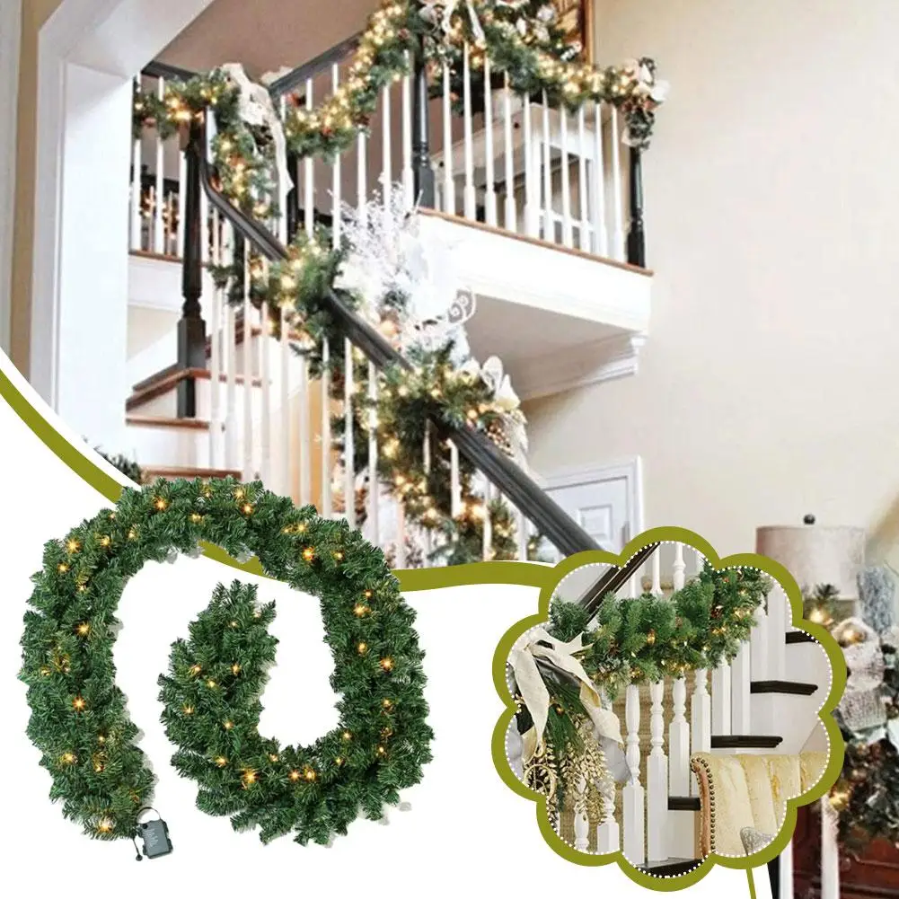 1.8m/2.7m Christmas Garland With Lights, 8 Mode Garland Illuminated, Artificial Vine Wreath Garland For Xmas Home Stair Pen W1v4