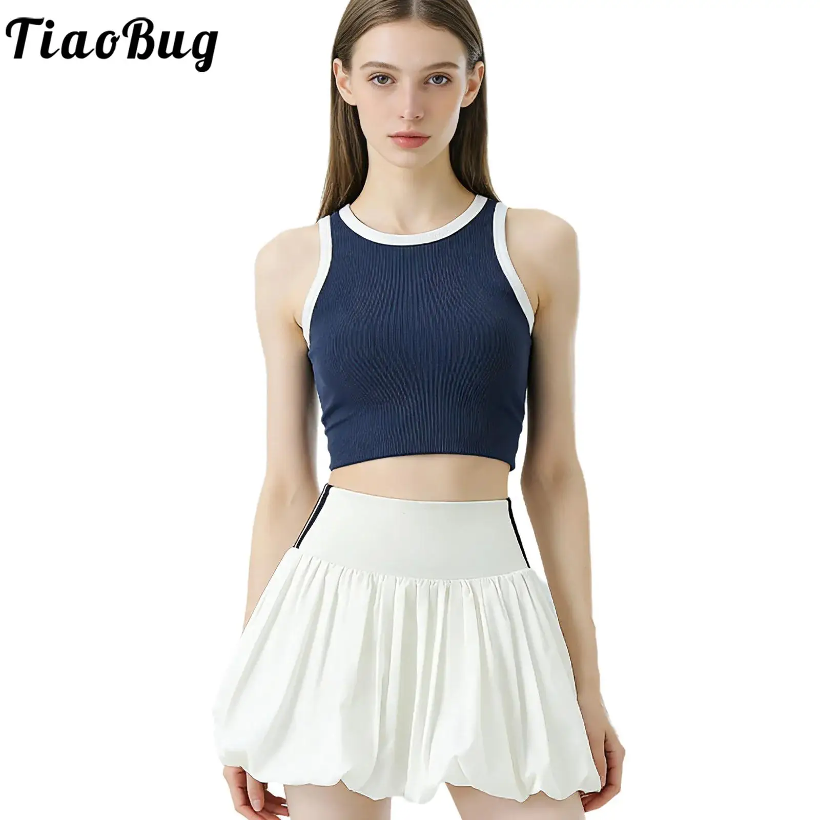 Women Workout Outdoor Cycling Skirts High Waist Bubble Skirt with Built-in Shorts Golf Tennis Badminton Sports Exercise Skirts