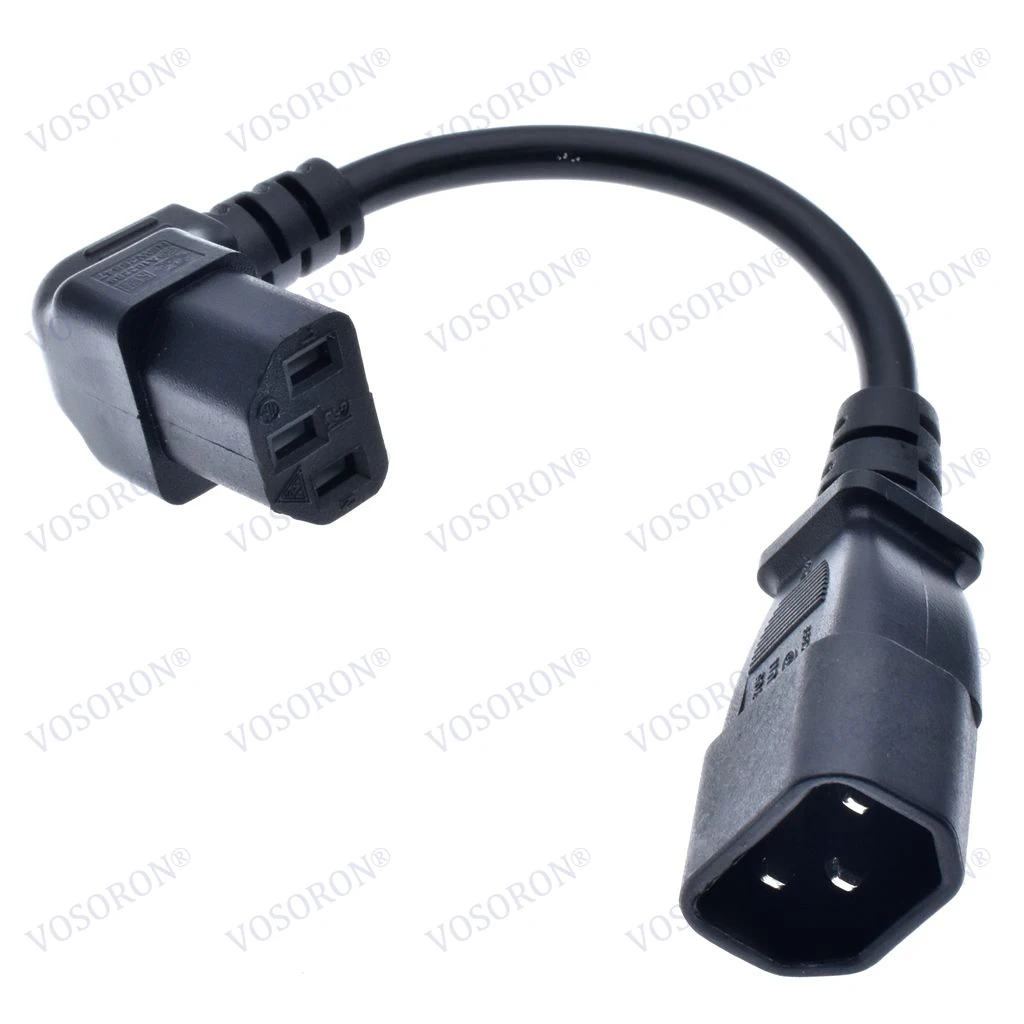 IEC 320 90 Degree C13 3 Pin Female to C14 3 Pin Male PDU Power Supply Extension Cord for Computer LED HDTV Monitor and Scanner