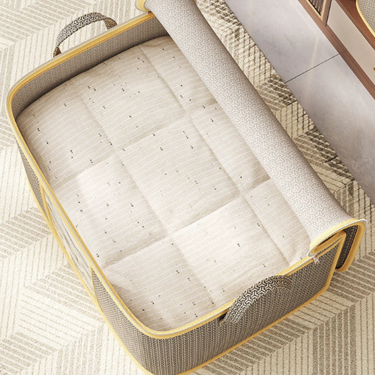 Visible Large Capacity Storage Box Portable Household Clothes Organizer With Handles Foldable Dustproof Quilt Zipper Container