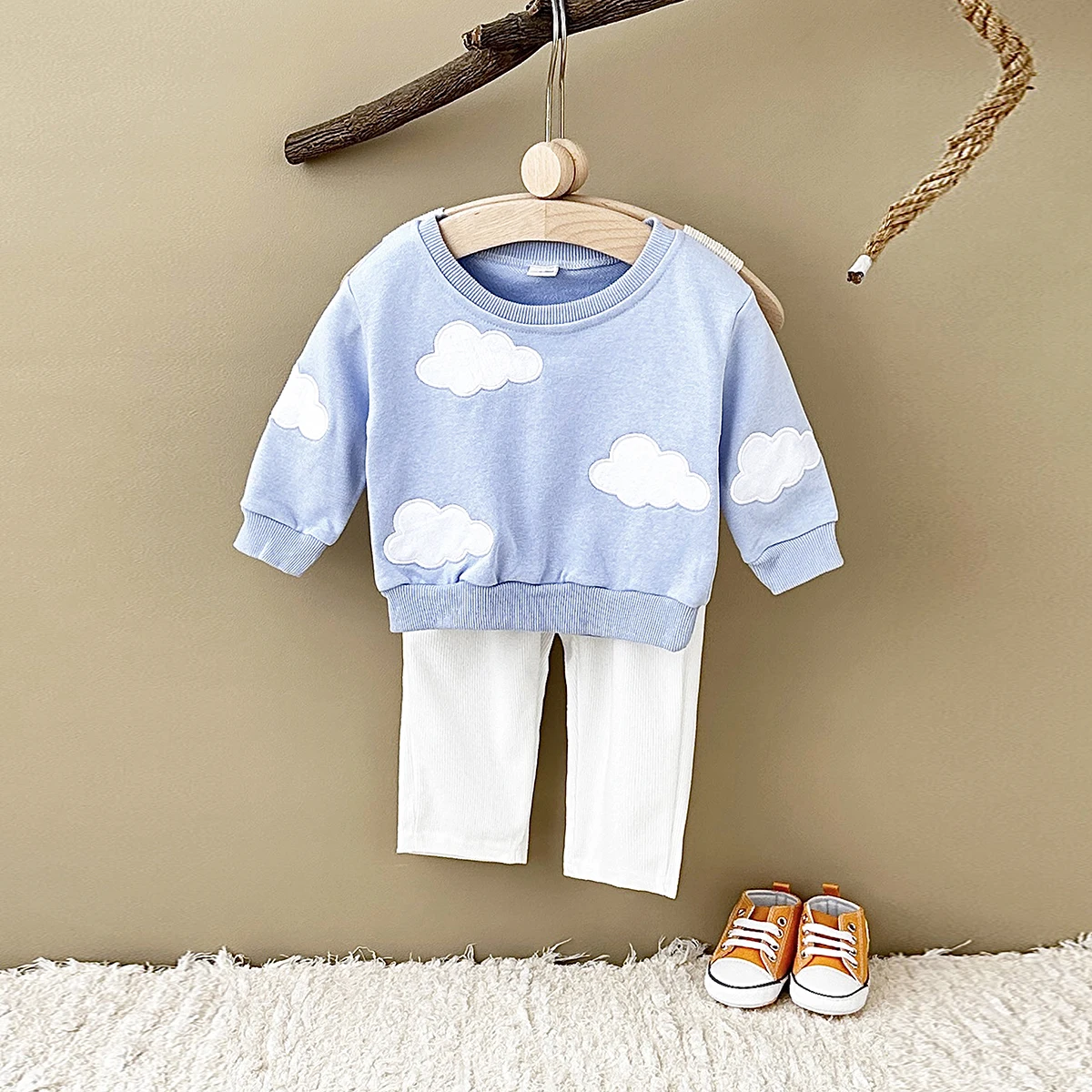 Infant Baby Sets Autumn Flower Cloud Embroidery Top Newborn Baby Boys Girls Pants Children\'s Fashion 2Pcs Baby Clothing 0-3Y